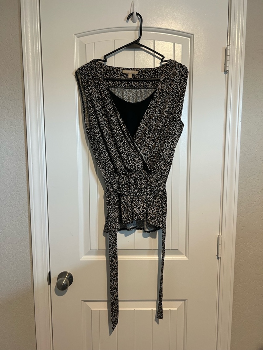 Banana Republic Black and White Floral Wrap Blouse with Tie